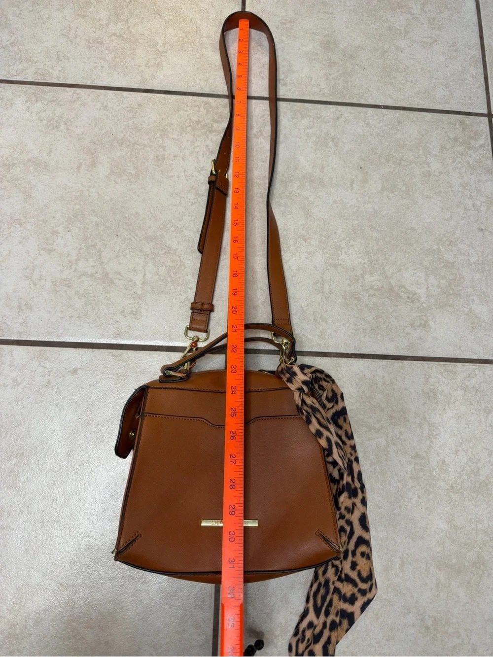Steve Madden Cognac Brown Satchel Crossbody Bag Leopard Scarf